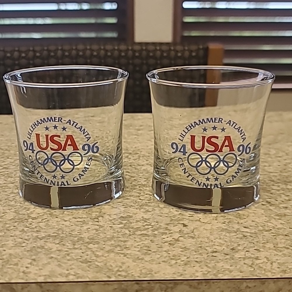 These three (2), Olympic "lowball" glasses from the 1994-1996 Centennial Olympic